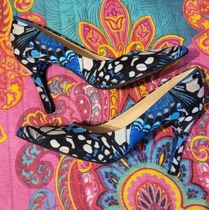 Nine West Blue and Black Butterfly Print Women's Heels